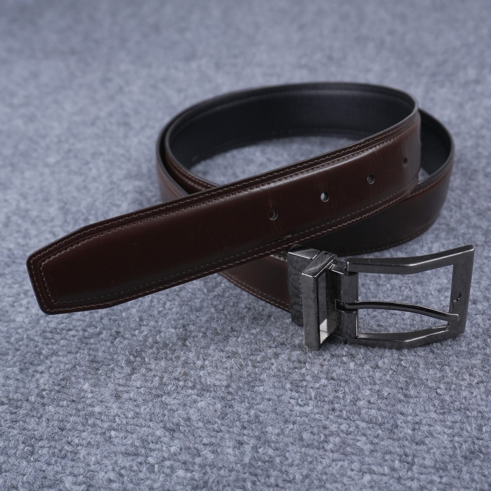 Perry Ellis Reversibleโ Belt Mens 36 Brown Black Bonded Leather Swivel Buckle